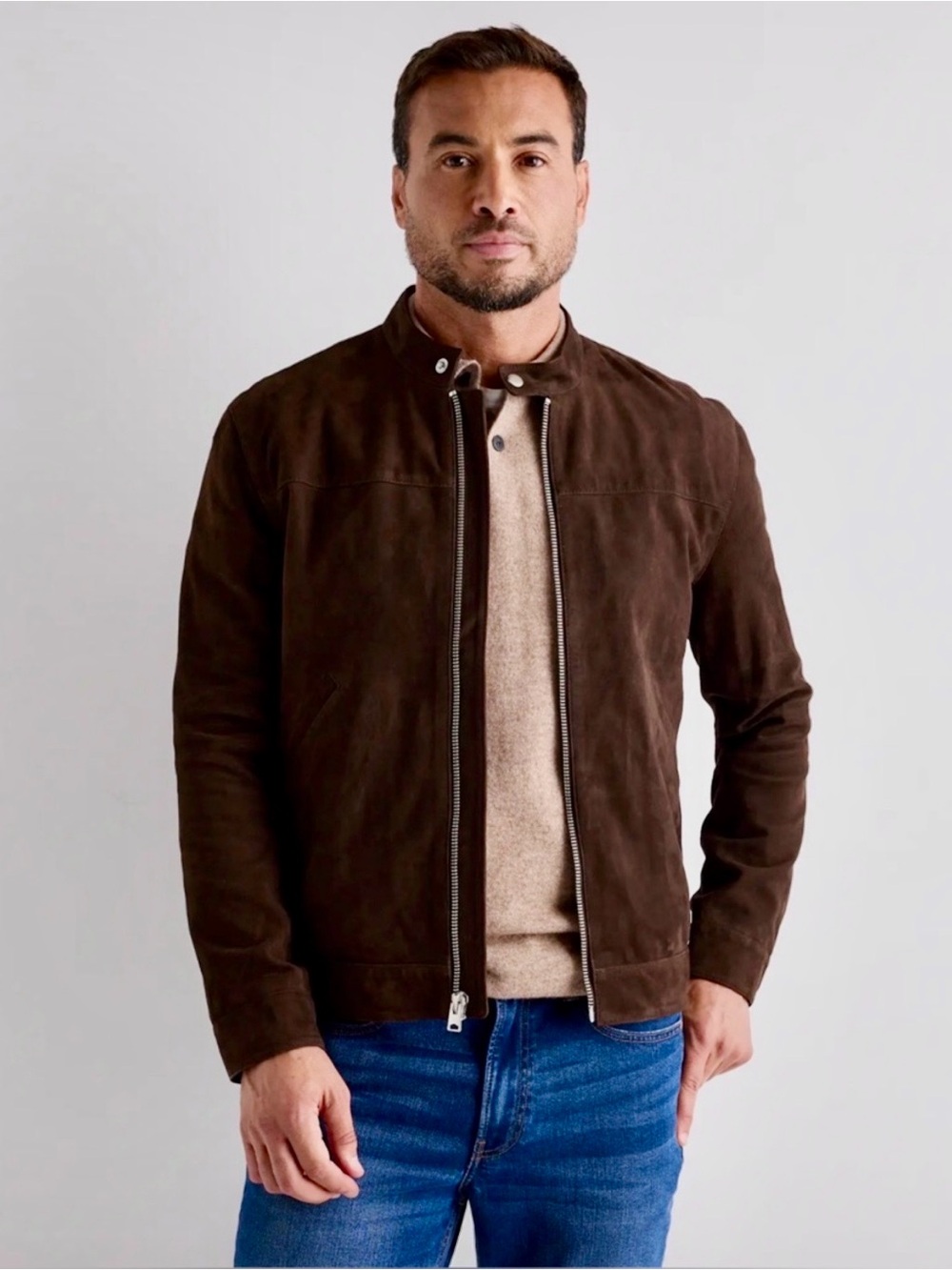 Quince Men’s Suede Racer Jacket in X-Large